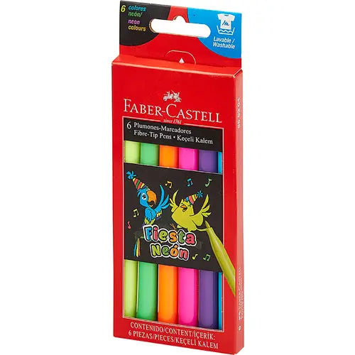 Plumones Lavables Faber Castell Fiesta Neón 6 Pz - Faber Castell - vista lateral