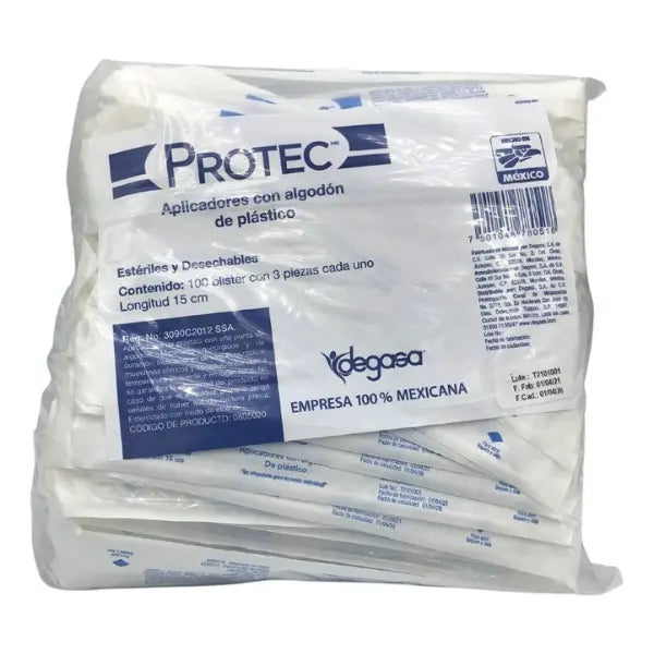 Bolsa 100 paquetes C/3 Aplicadores Algodon Protec Esteril 15cm Degasa - Degasa - vista lateral