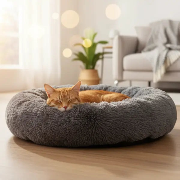 Cama Redonda Para Mascotas Grande de 70Cm de color Gris Oscuro AKSI PETIT - Aksi - vista lateral