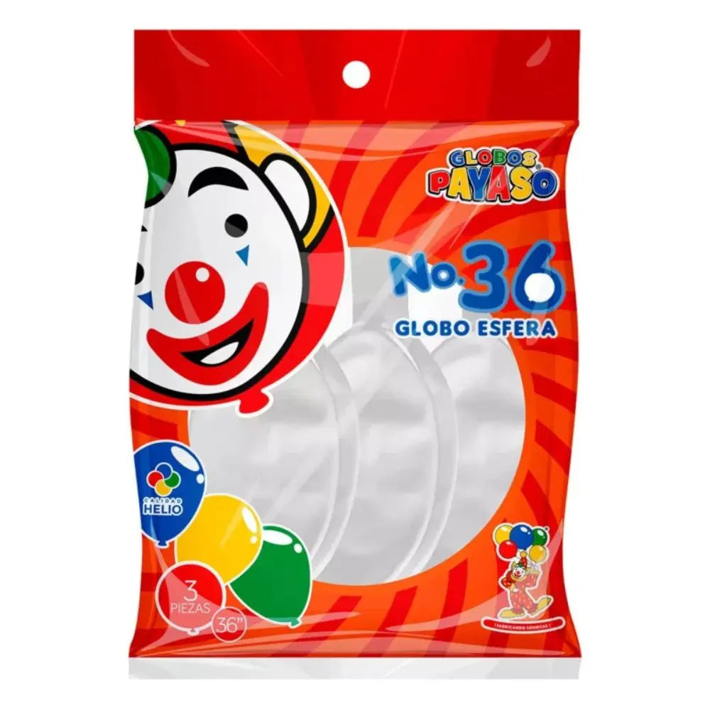 3pz Globos Gigantes Payaso Esféricos Numero 36 Colores Perla Blanco - GLOBO PAYASO - contenido