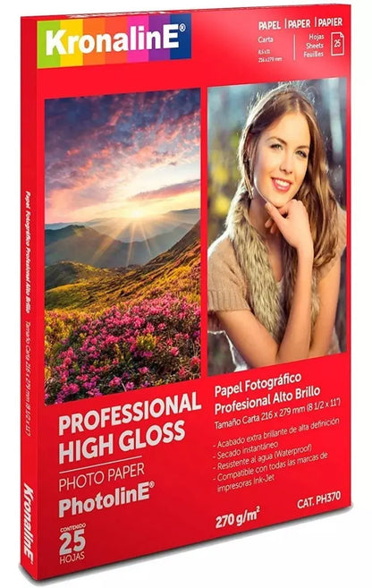 25 Hojas Papel Fotográfico Brillante Carta Kronaline Ph370 - Kronaline - contenido