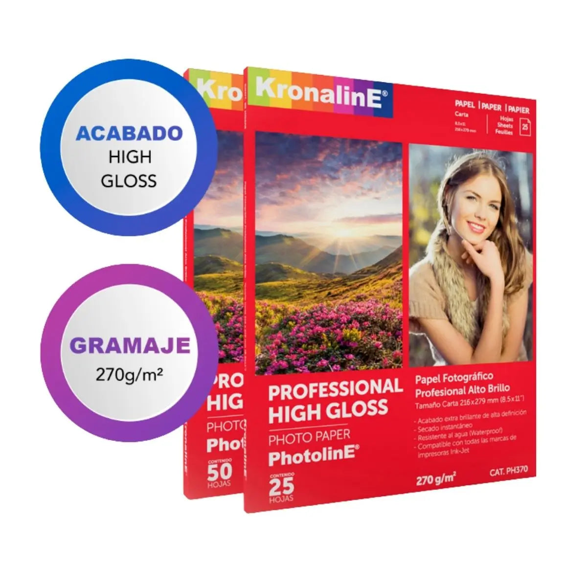 25 Hojas Papel Fotográfico Brillante Carta Kronaline Ph370 - Kronaline - vista lateral