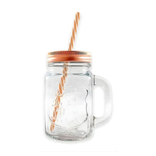 6 Tarros Mason Jar Ice Cold Drink Tapa Y Popote Asa Cobre