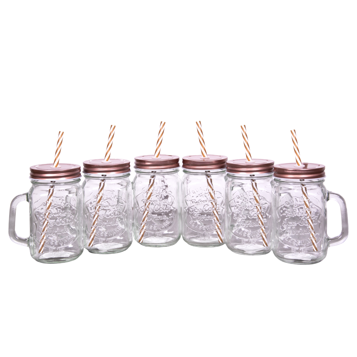 6 Vasos Mason Jar Ice Cold Drink Tapa Cobre Popote
