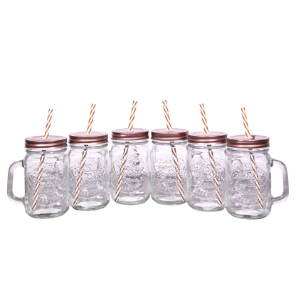 6 Vasos Mason Jar Ice Cold Drink Tapa Cobre Popote
