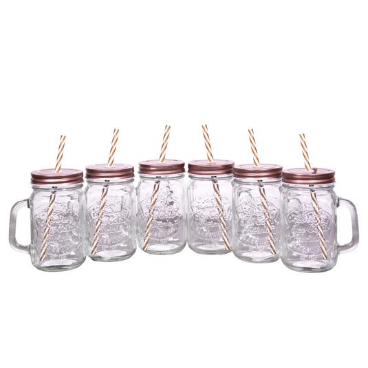 6 Vasos Mason Jar Ice Cold Drink Tapa Cobre Popote Drink Lab