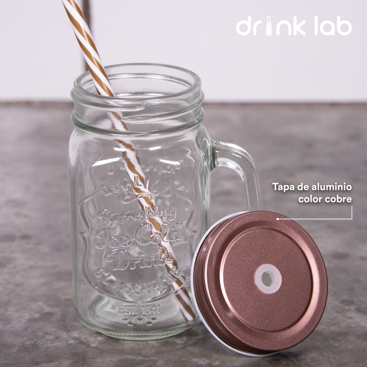 6 Vasos Mason Jar Ice Cold Drink Tapa Cobre Popote