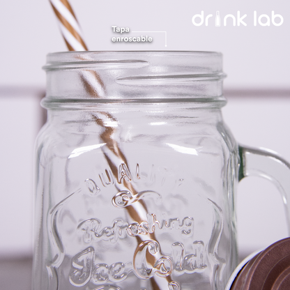 6 Vasos Mason Jar Ice Cold Drink Tapa Cobre Popote