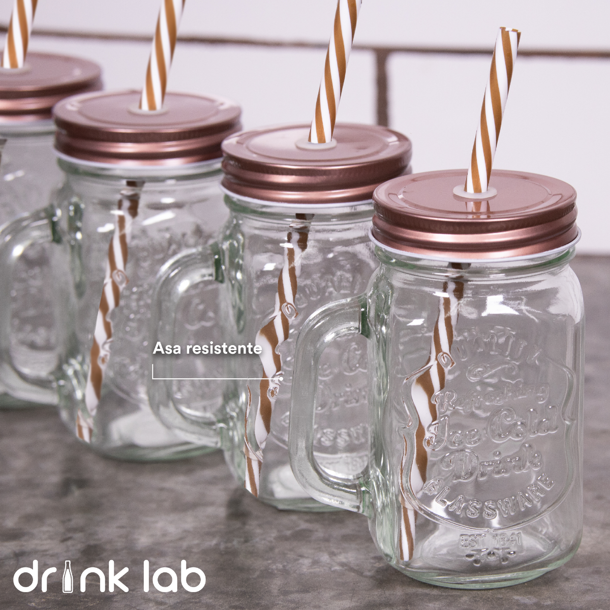 6 Vasos Mason Jar Ice Cold Drink Tapa Cobre Popote
