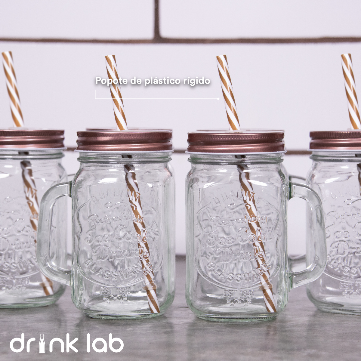 6 Vasos Mason Jar Ice Cold Drink Tapa Cobre Popote