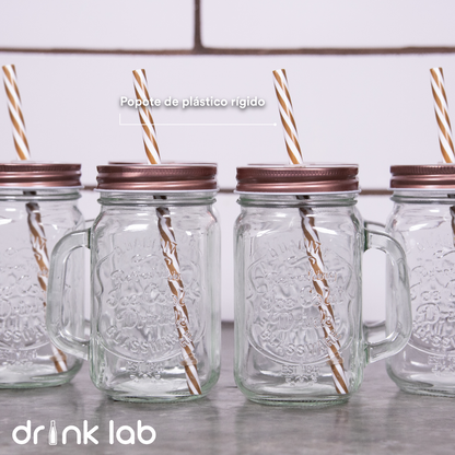 6 Vasos Mason Jar Ice Cold Drink Tapa Cobre Popote