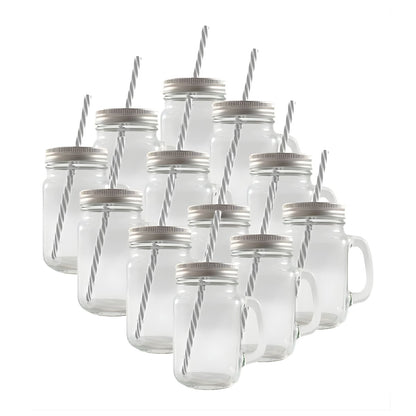 24pz Frasco Vidrio Mason Jars Con Tapa Tarro Con Asa 500ml Transparente