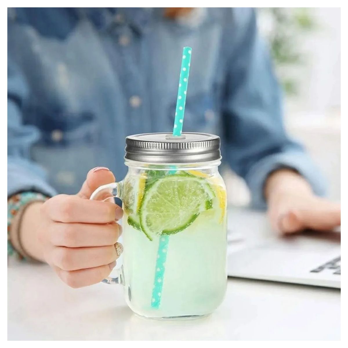 24pz Frasco Vidrio Mason Jars Con Tapa Tarro Con Asa 500ml Transparente