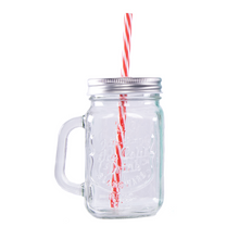 6 Tarros Mason Jar Ice Cold Drink Tapa Plata Y Popote Mayoreo Asa