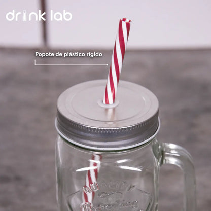 6 Tarros Mason Jar Ice Cold Drink Tapa Y Popote Mayoreo Asa Color Grabado Tapa Plata Hoyito Drink Lab