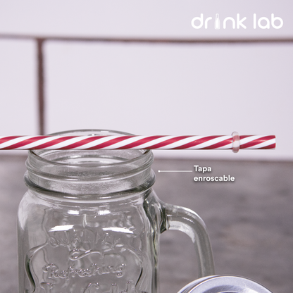 6 Tarros Mason Jar Ice Cold Drink Tapa Plata Y Popote Mayoreo Asa