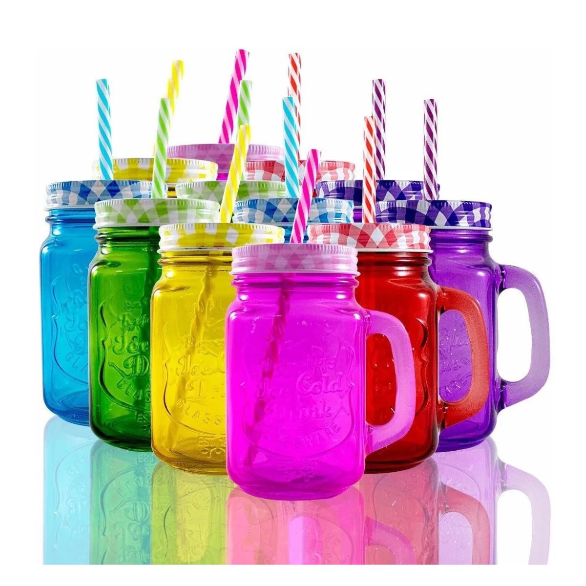 Mason Jar Grabado Con Tapa Popotes 12 Piezas Surtido
