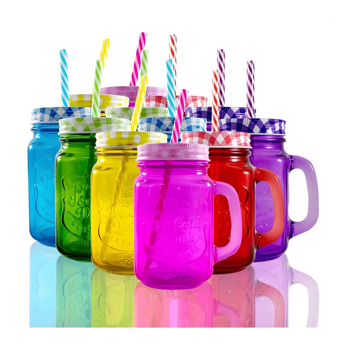 Mason Jar Grabado Fiesta Tapa Popotes 24 Piezas Frasco Color