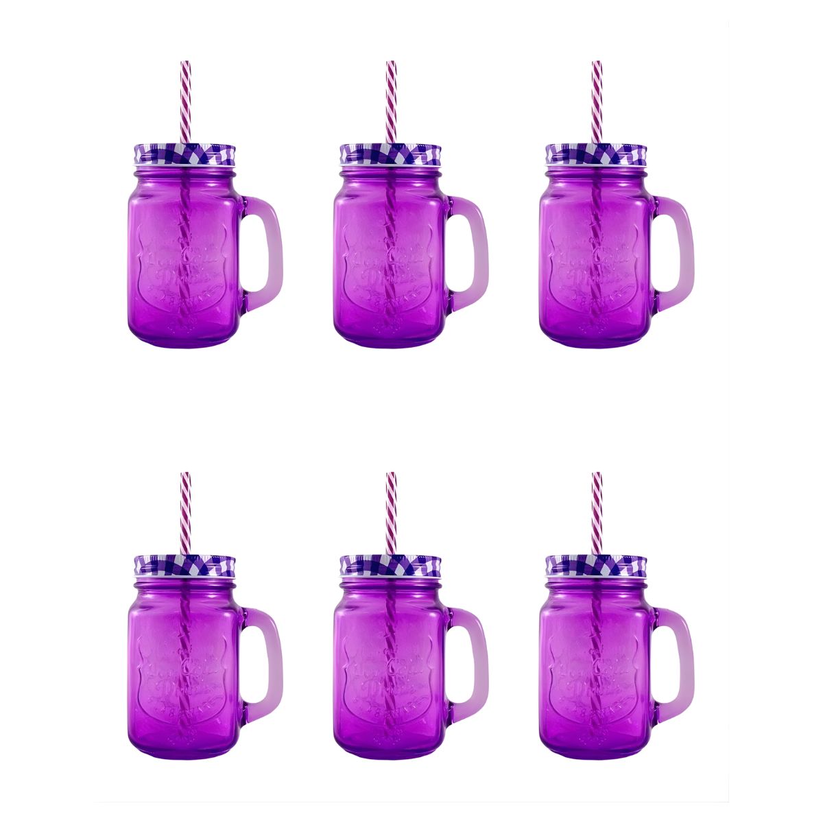 Mason Jar Grabado Vaso Tarro Con Tapa Y Popotes 6 Piezas Color Morado
