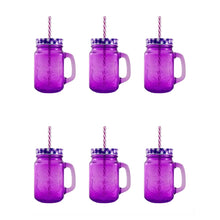 Mason Jar Grabado Vaso Tarro Con Tapa Y Popotes 6 Piezas Color Morado