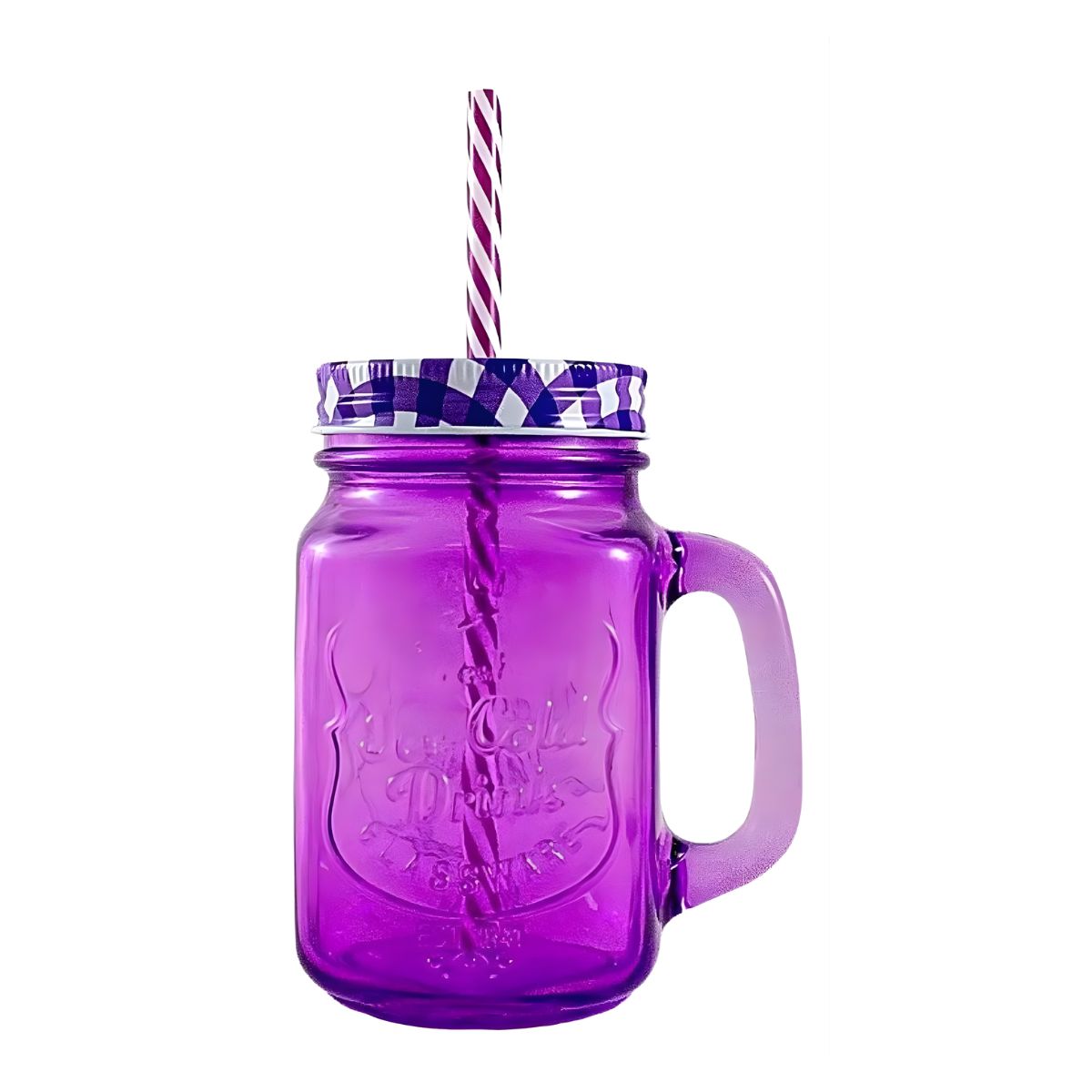 Mason Jar Grabado Vaso Tarro Con Tapa Y Popotes 6 Piezas Color Morado