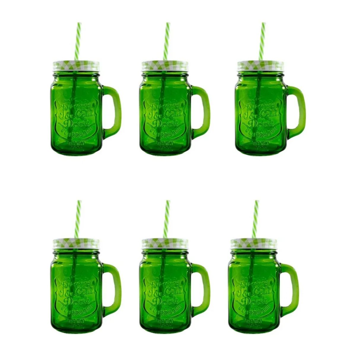 Mason Jar Grabado Vaso Tarro Con Tapa Y Popotes 6 Piezas Color Verde Drink Lab