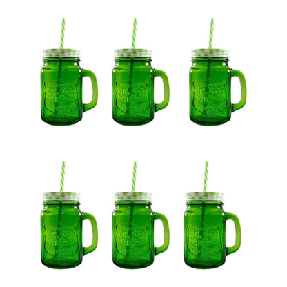 Mason Jar Grabado Vaso Tarro Con Tapa Y Popotes 6 Piezas Color Verde Drink Lab