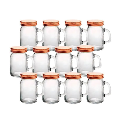 12 Pack Mason Jar Mini Con Asa 4 Oz Vaso Frasco Tarro Vasito Drink Lab