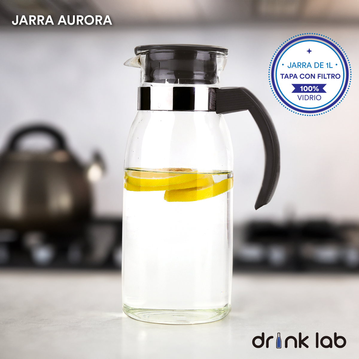 Jarra Aurora Vidrio Asa Color Negro 1l Hogar