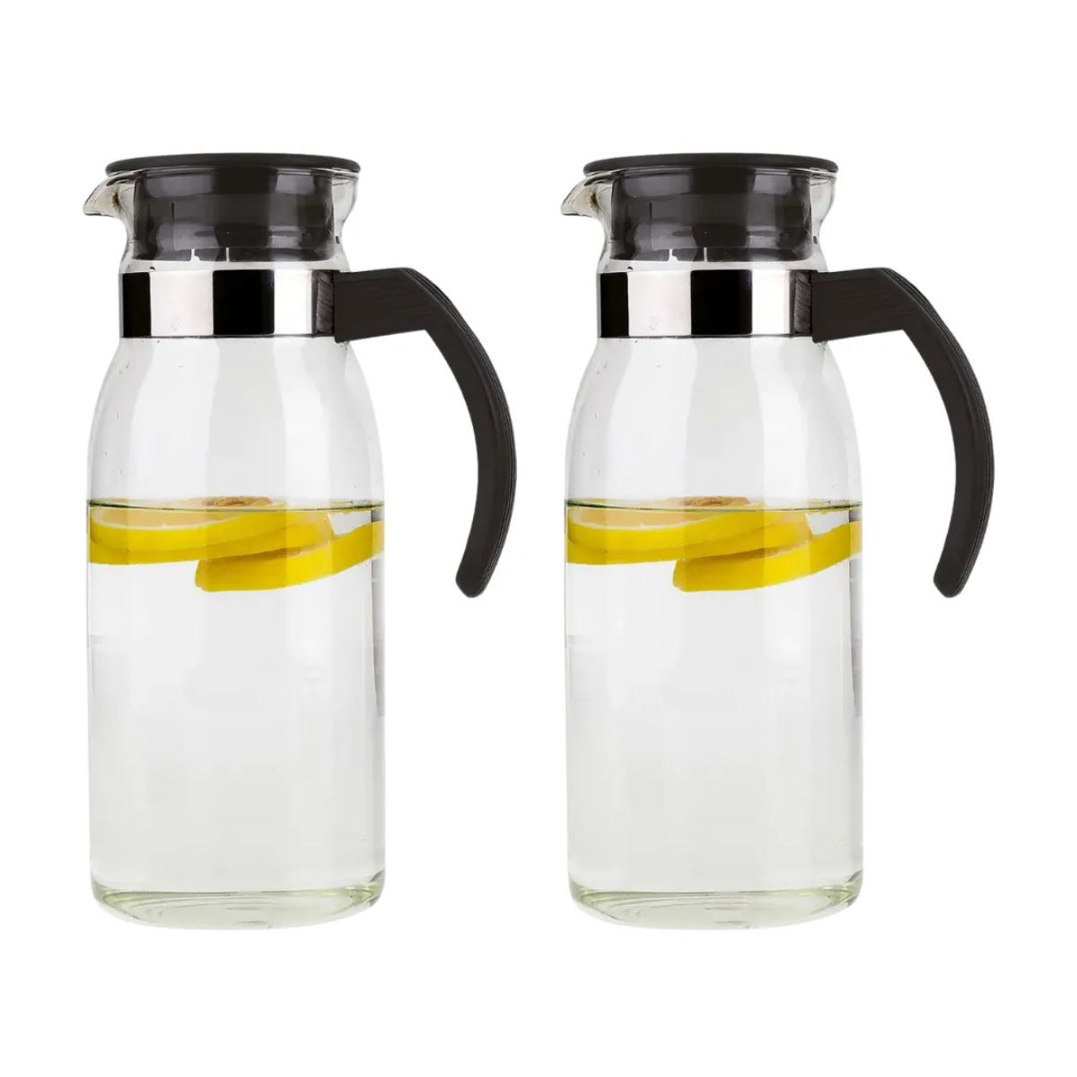 Set 2 Jarra Aurora Vidrio Asa Color Negra 1l Hogar Transparente