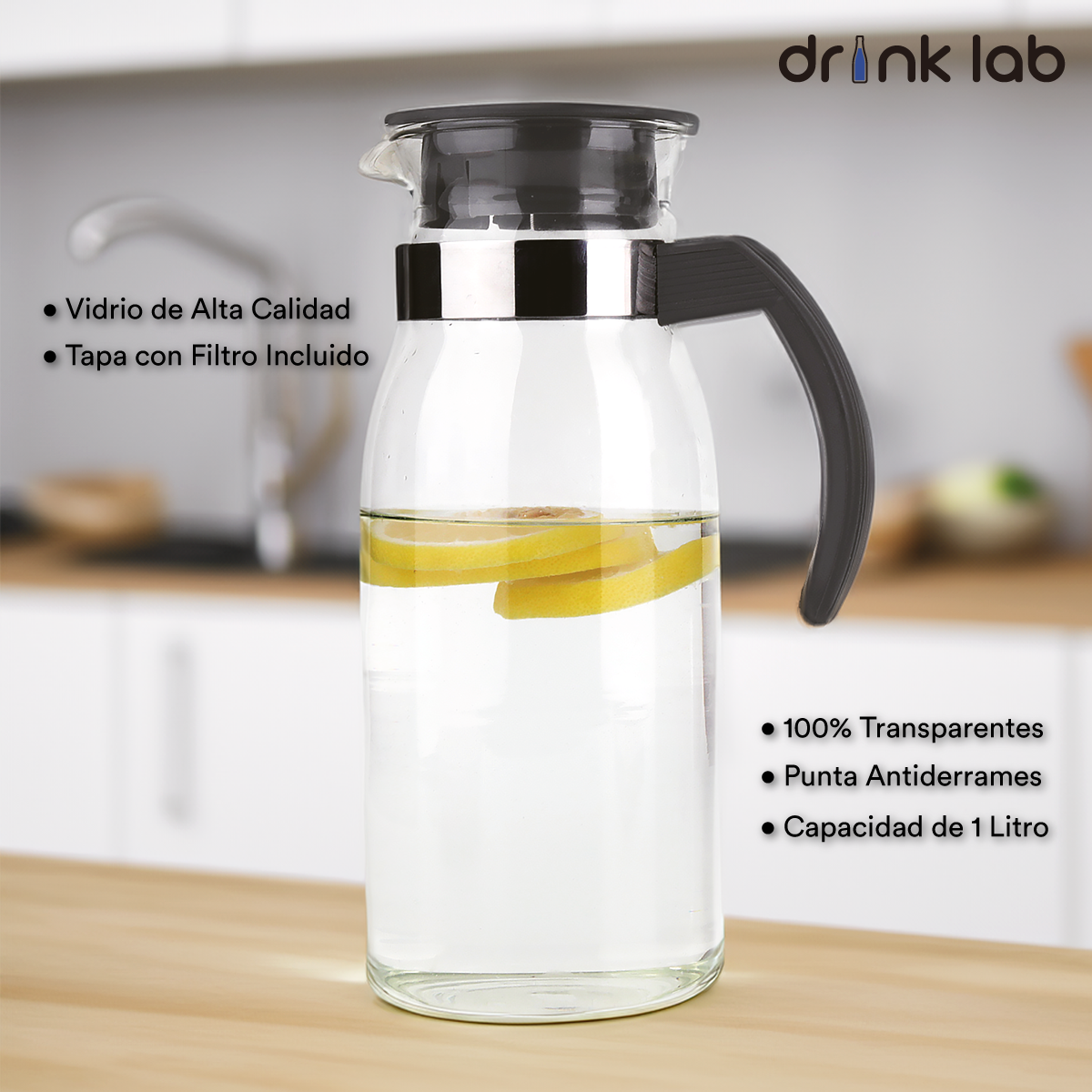 Jarra Aurora Vidrio Asa Color Negro 1l Hogar