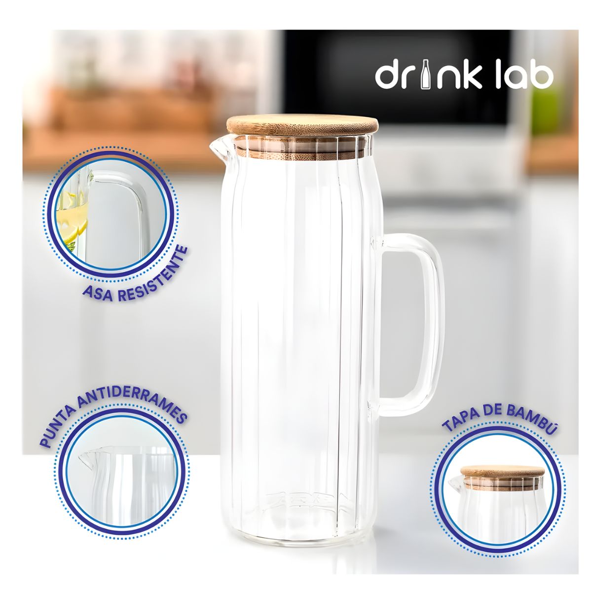 Set 2 Jarra Cairo Tapa Bambu Vidrio 1.2 Litros Hogar Transparente