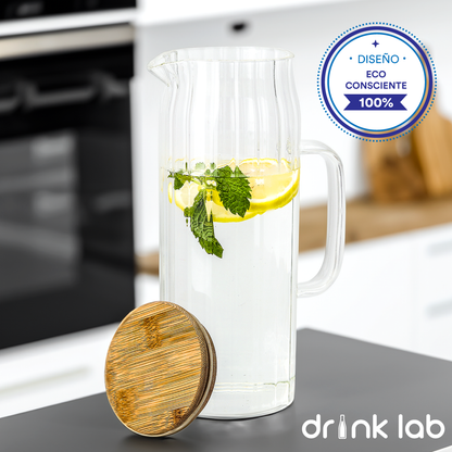 Jarra Cairo Tapa Bambu Vidrio 1.2 Litros Hogar Transparente Drink Lab