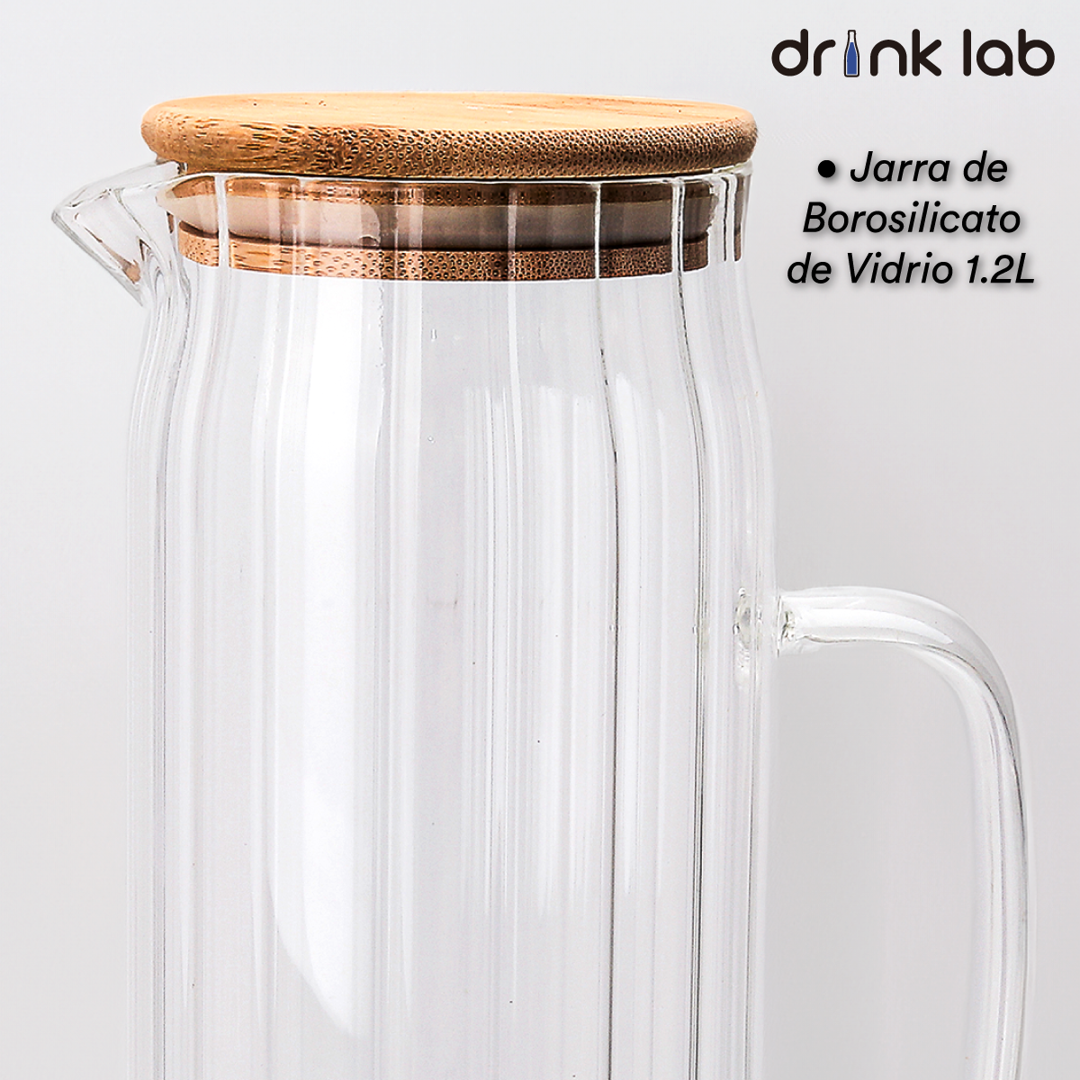 Jarra Cairo Tapa Bambu Vidrio 1.2 Litros Hogar Transparente Drink Lab