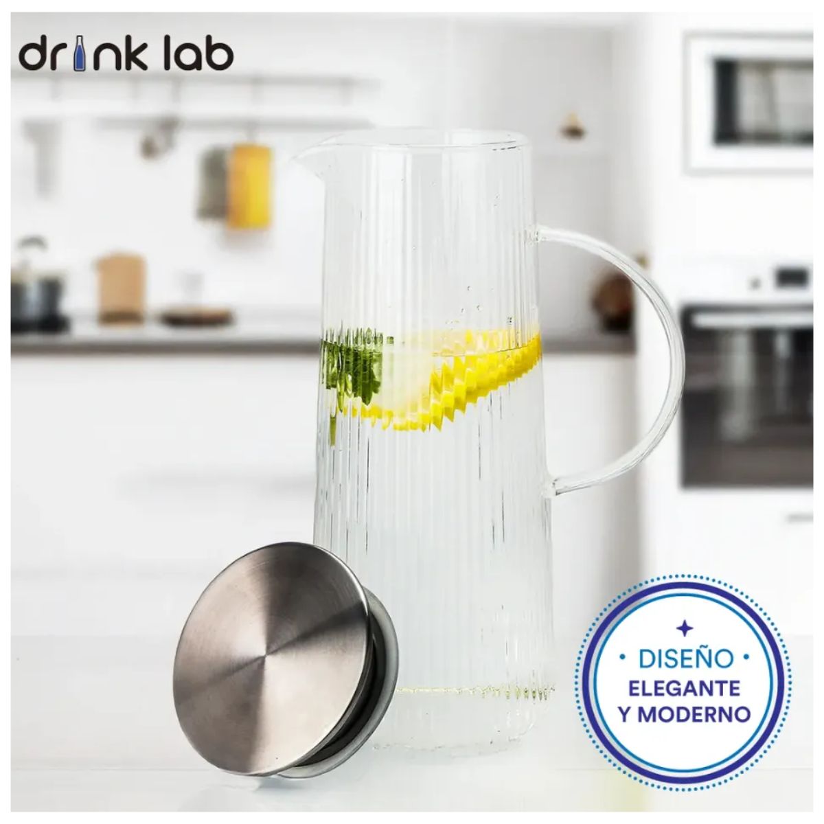 Set 2 Jarra Vidrio Giza Tapa Acero Inoxidable 1.3 Litros Transparente