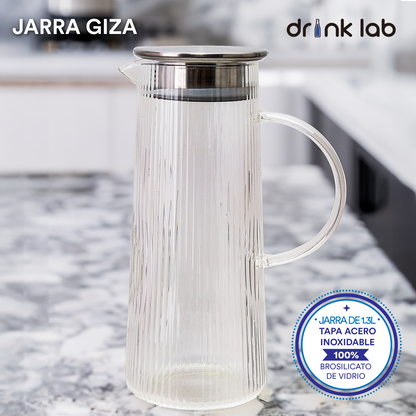 Jarra Vidrio Giza Tapa Acero Inoxidable 1.3 Litros Hogar