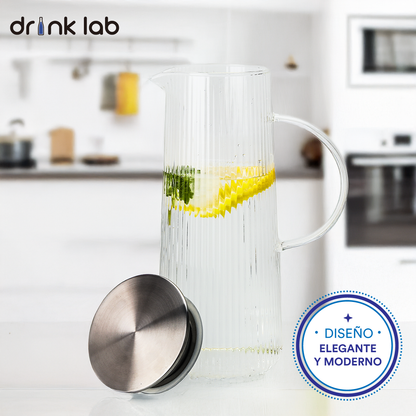 Jarra Vidrio Giza Tapa Acero Inoxidable 1.3 Litros Hogar