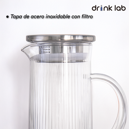 Jarra Vidrio Giza Tapa Acero Inoxidable 1.3 Litros Hogar