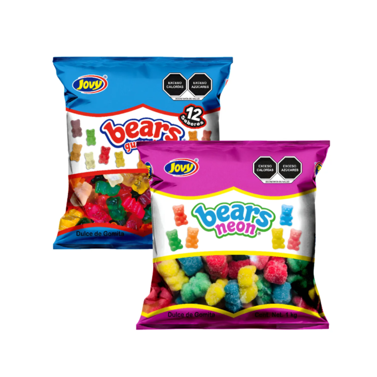 2pz Bears 12 Sabores Y Bears Neon Jovy 1 Kg C/u Gomitas