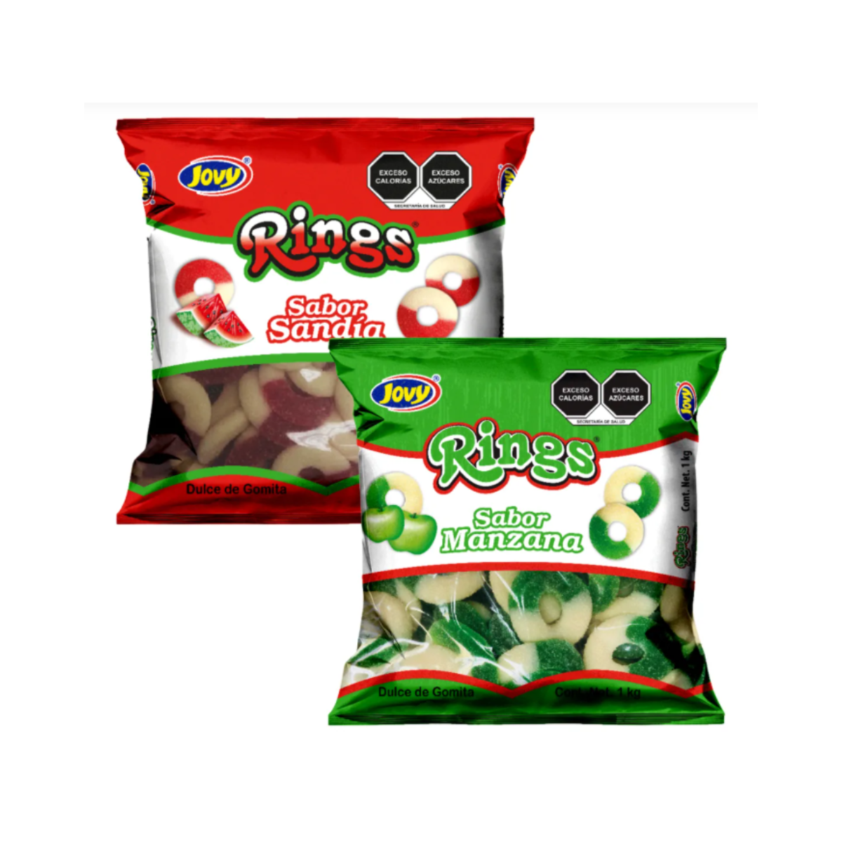2pz Rings Gummy Sandia Y Manzana Jovy 1 Kg C/u Gomitas