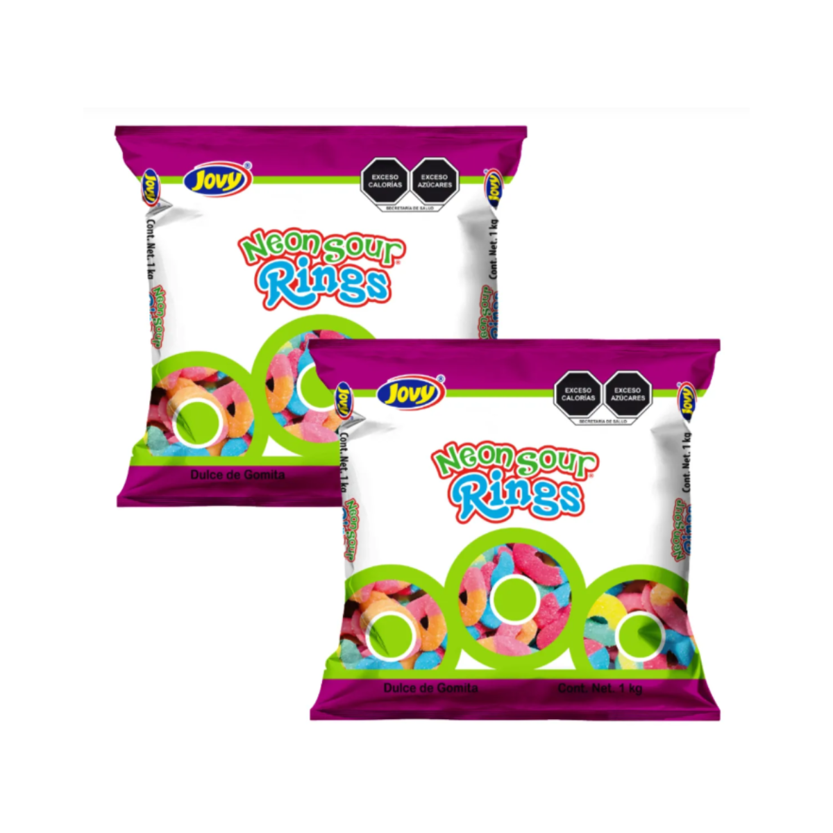 2pz Rings Neon Sour Jovy 1 Kg C/u Gomitas Fiestas