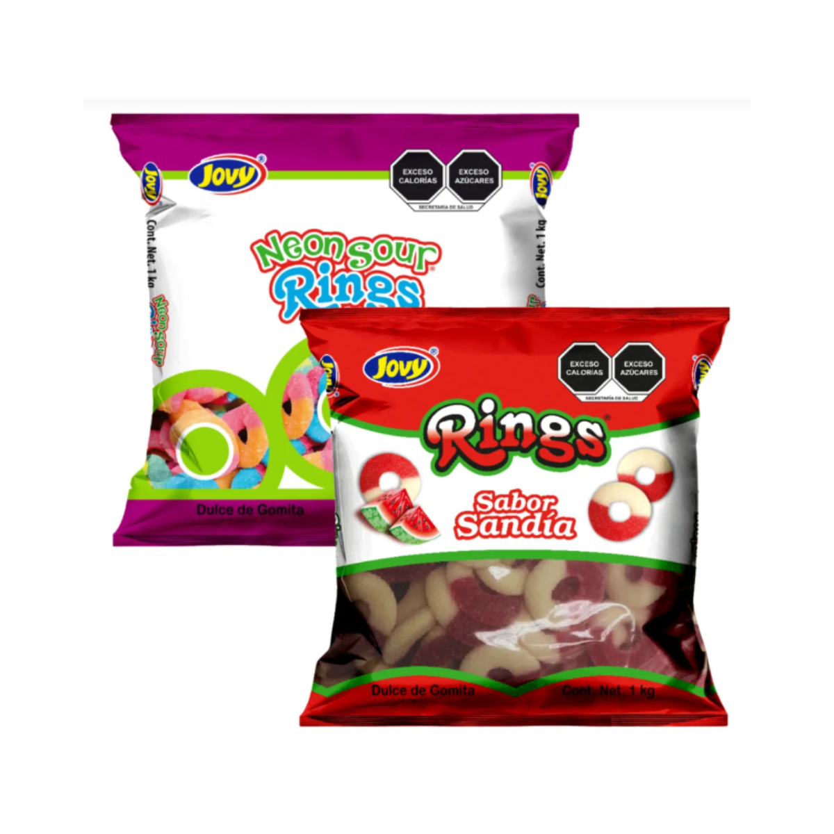 2pz Rings Neon Y Sandia Jovy 1 Kg C/u Gomitas Fiestas