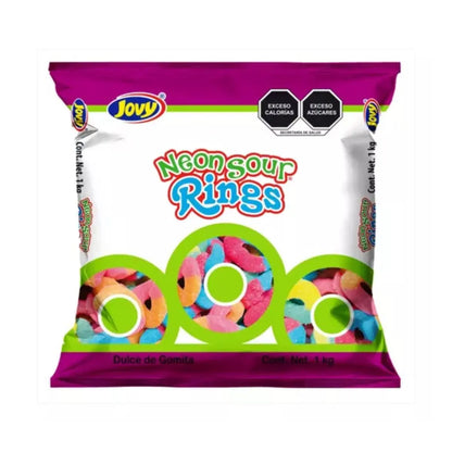 Gomitas Neon Sour Rings Jovy Aros Neon Sabores Surtidos 1kg - Jovy - detalle