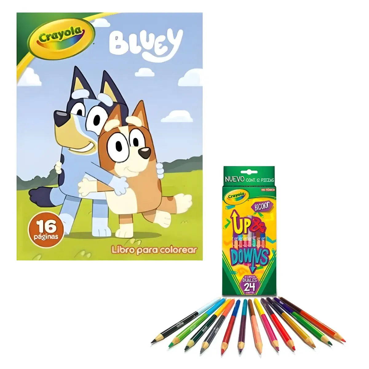 Kit Libro Para Colorear Bluey + 12 Lapices Colorear Doble punta - Crayola - vista lateral