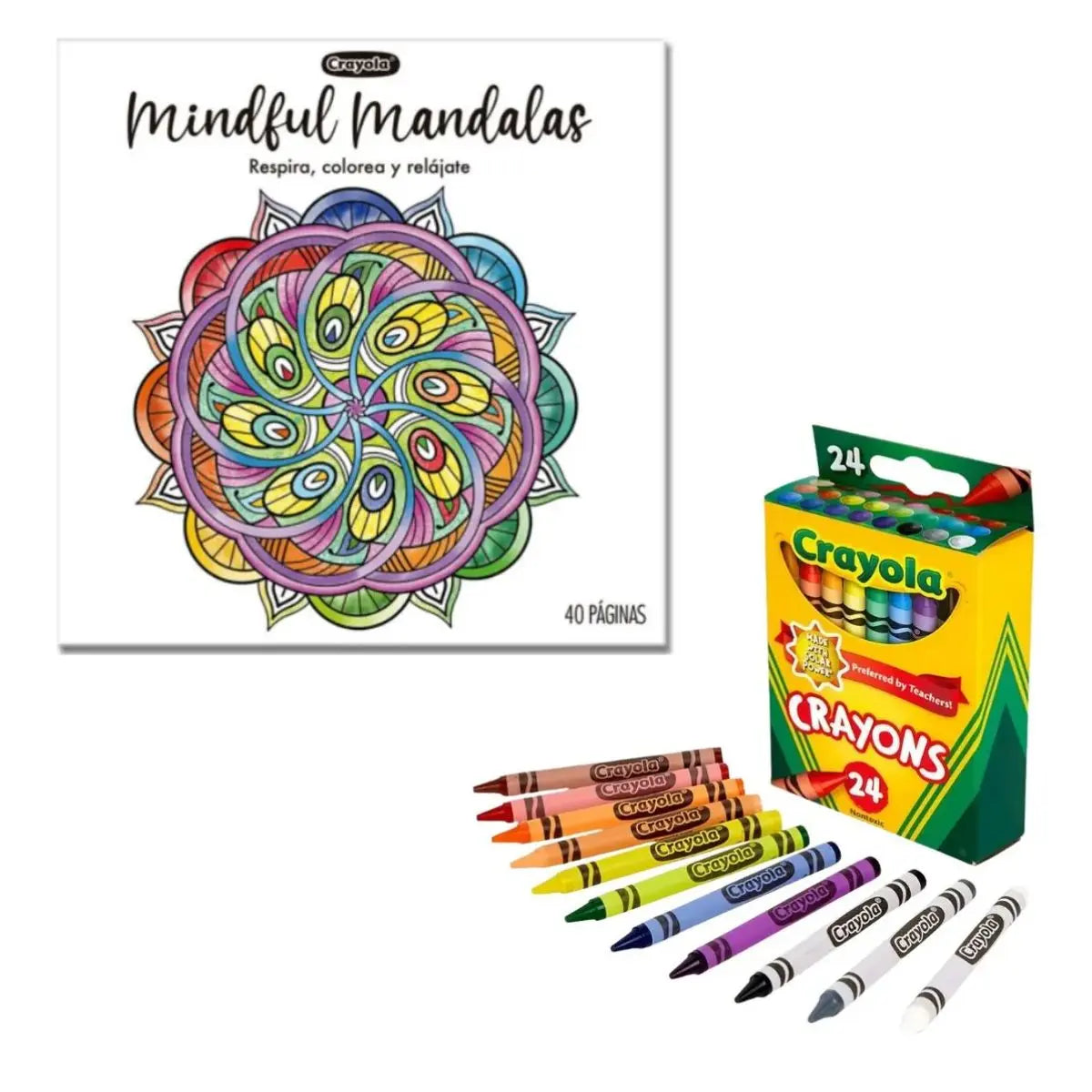 Kit Libro Para Colorear Mandalas + 24 Crayones Crayola Estandar Redondos Delgados Escolares - Crayola - vista lateral