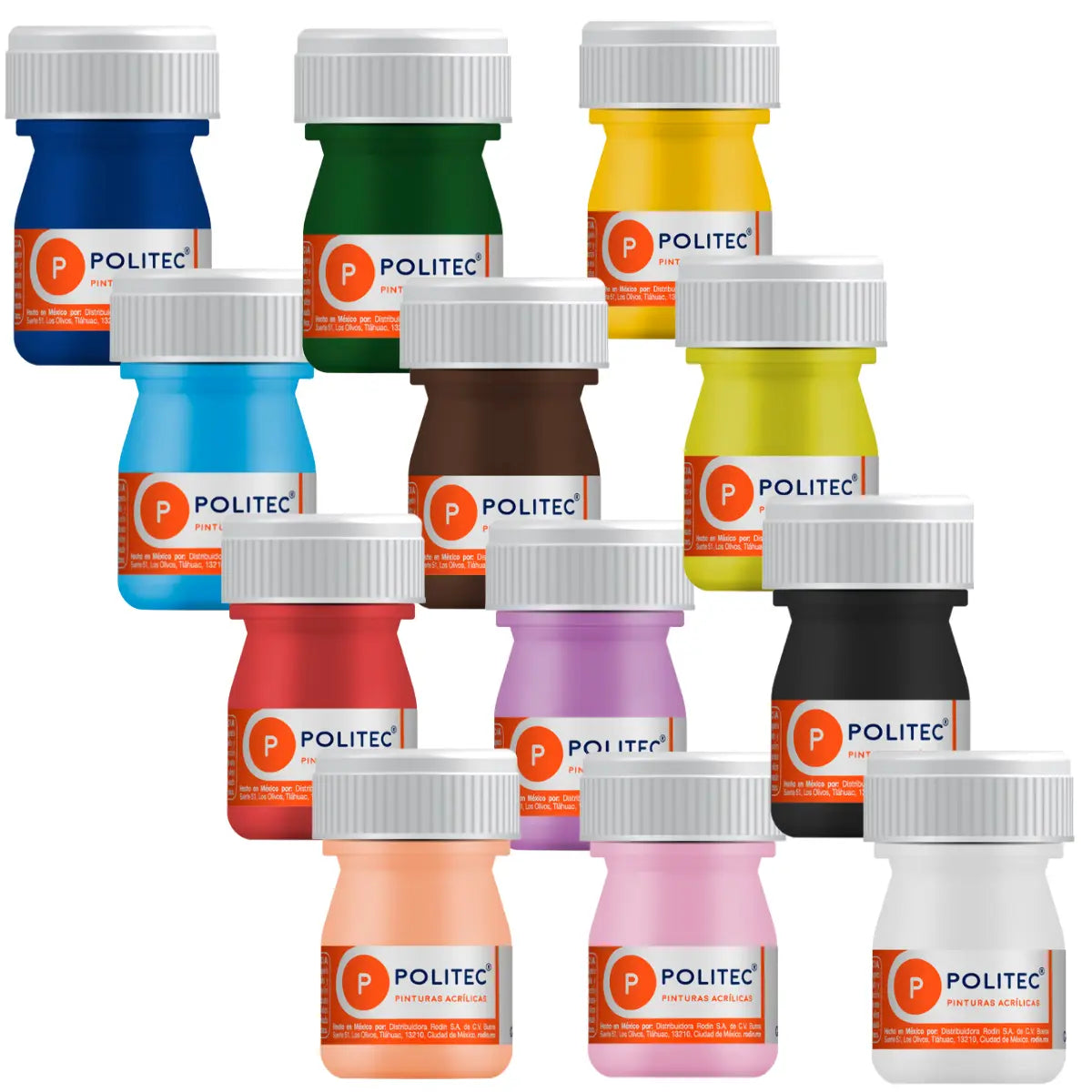 12 Pz Pintura Acrílica Politec Colores Surtidos 20ml Arte - Politec - uso