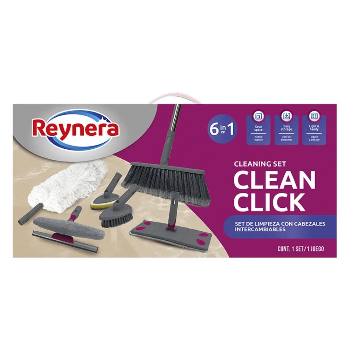 Set Clean Click Limpieza Reynera Cabezas Intercambiables Magenta