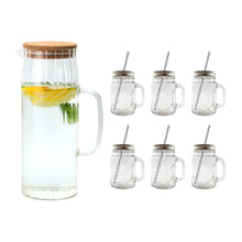 Juego 6 Tarros Mason Jar Asa Tapa + Jarra Cairo Tapa Bambu Transparente