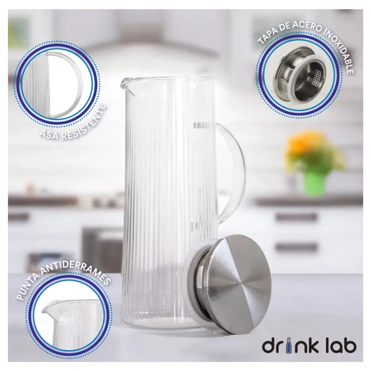 Juego 6 Tarros Mason Jar Asa Tapa + Jarra Vidrio Giza 1.3l Transparente