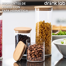 3 Recipientes Hermetico Vidrio Tapa Bambu - Drink Lab